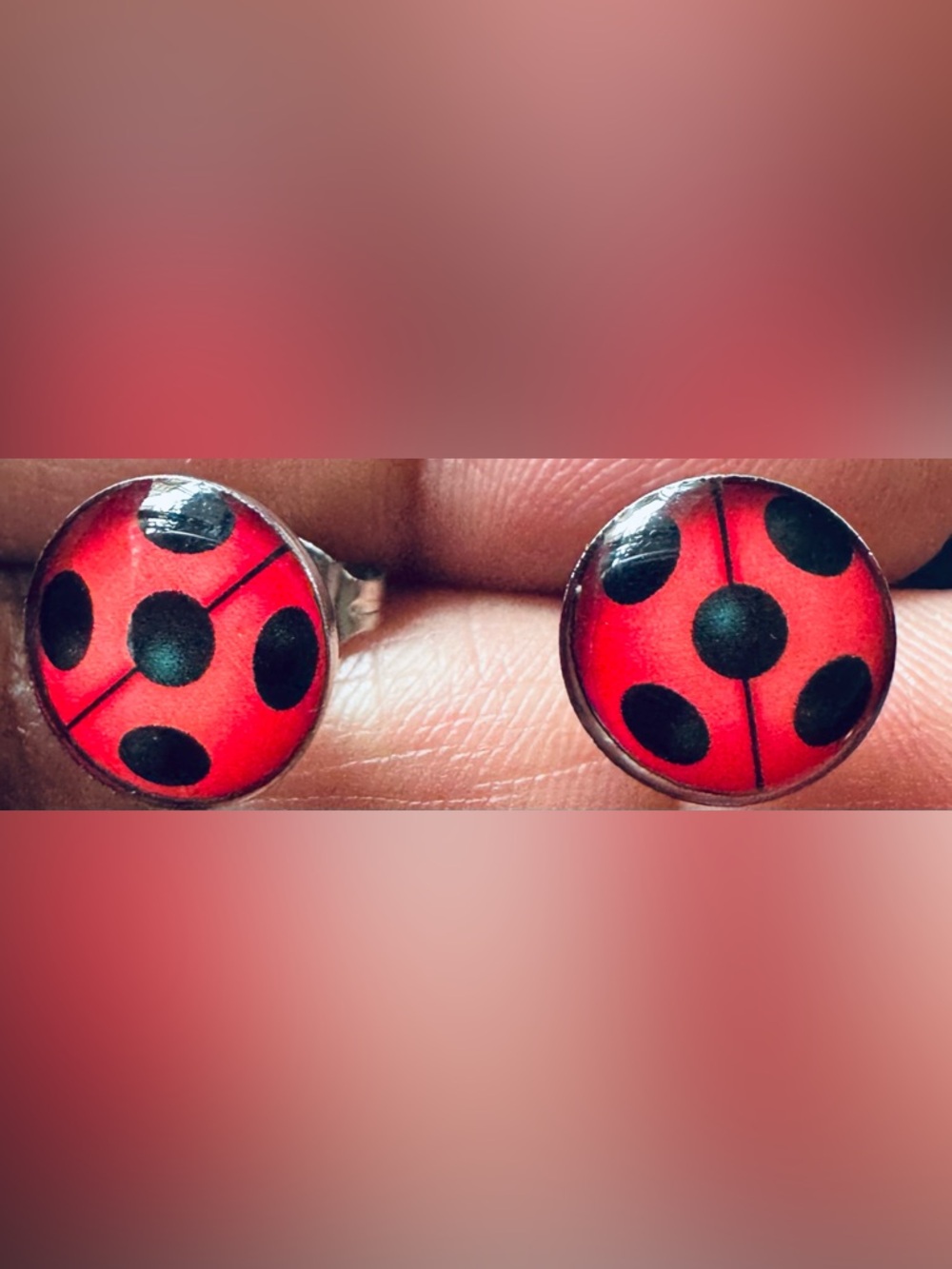 Red and Black Ladybug Stud Earrings